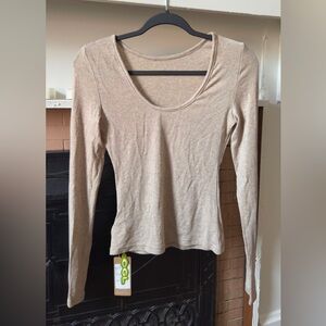 OGL Women’s Long Sleeve Scoop Neck Top - Beige